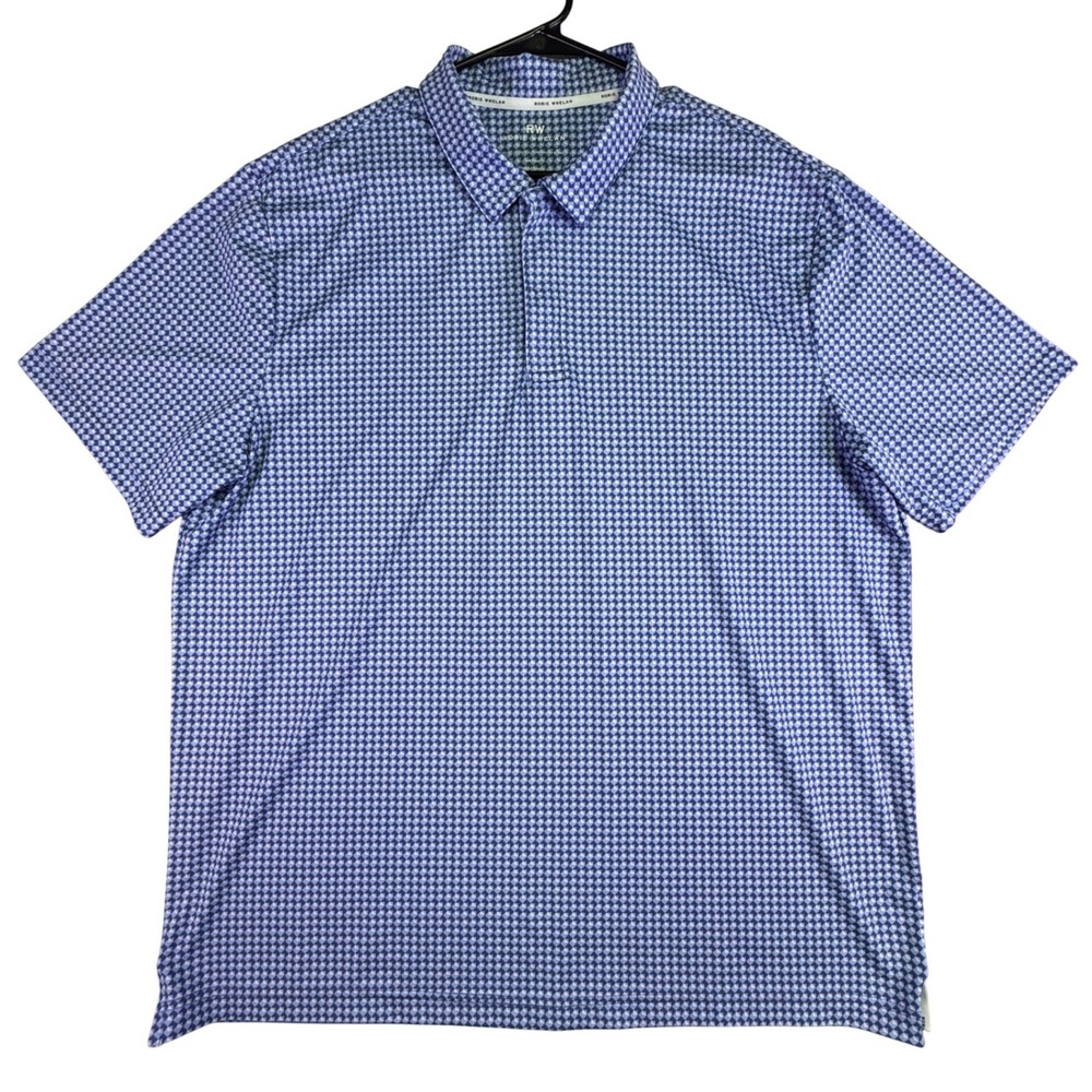 Rorie‎ Whelan Mens XXL Blue Geometric Diamond Print Performance Golf Polo Shirt
